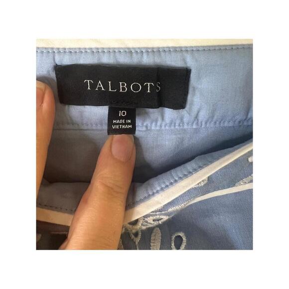 Talbots Blue White Eyelet Chambray Scalloped Hem Knee Length ALine Skirt 10 - Picture 5 of 9